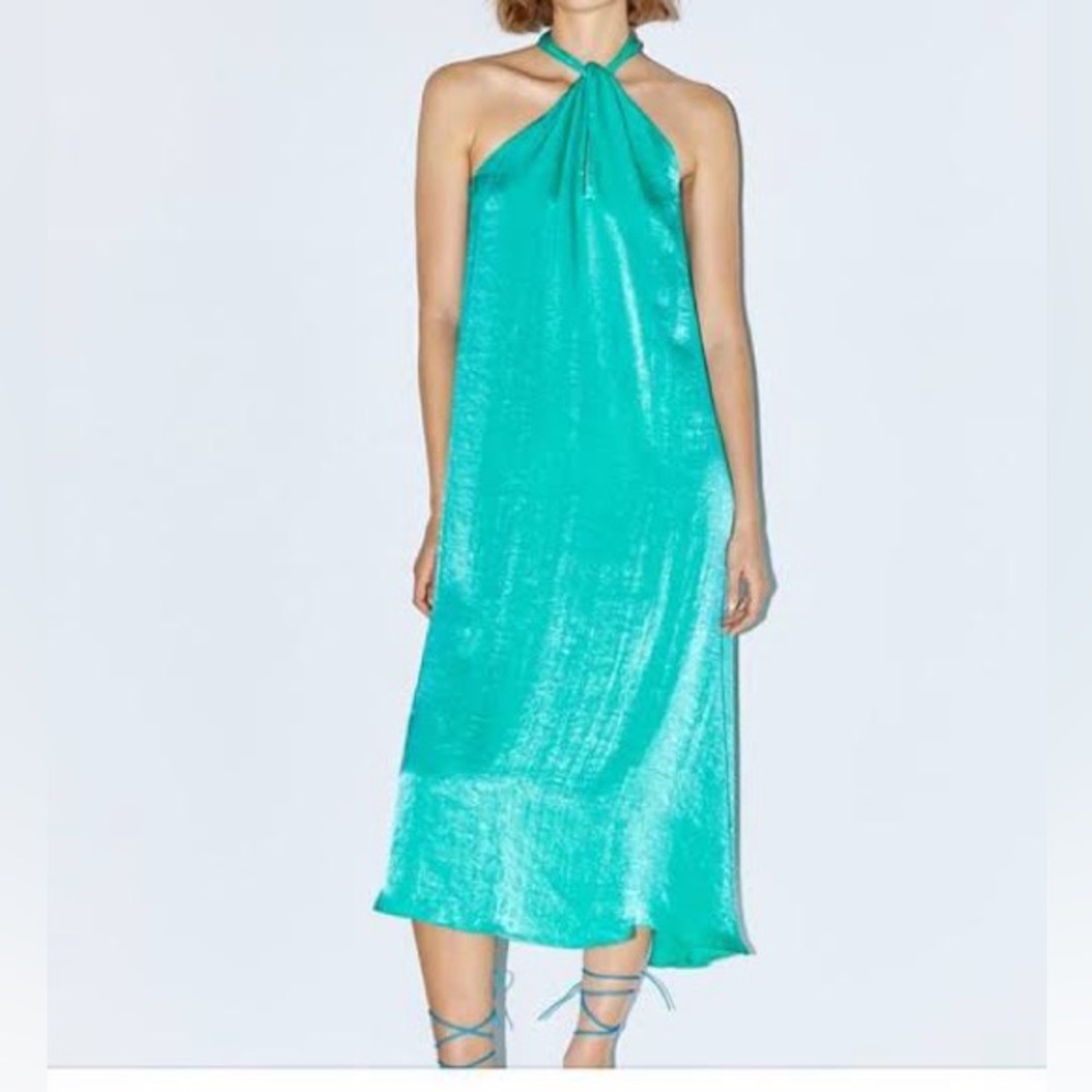 Zara S Satin Effect Halter Dress